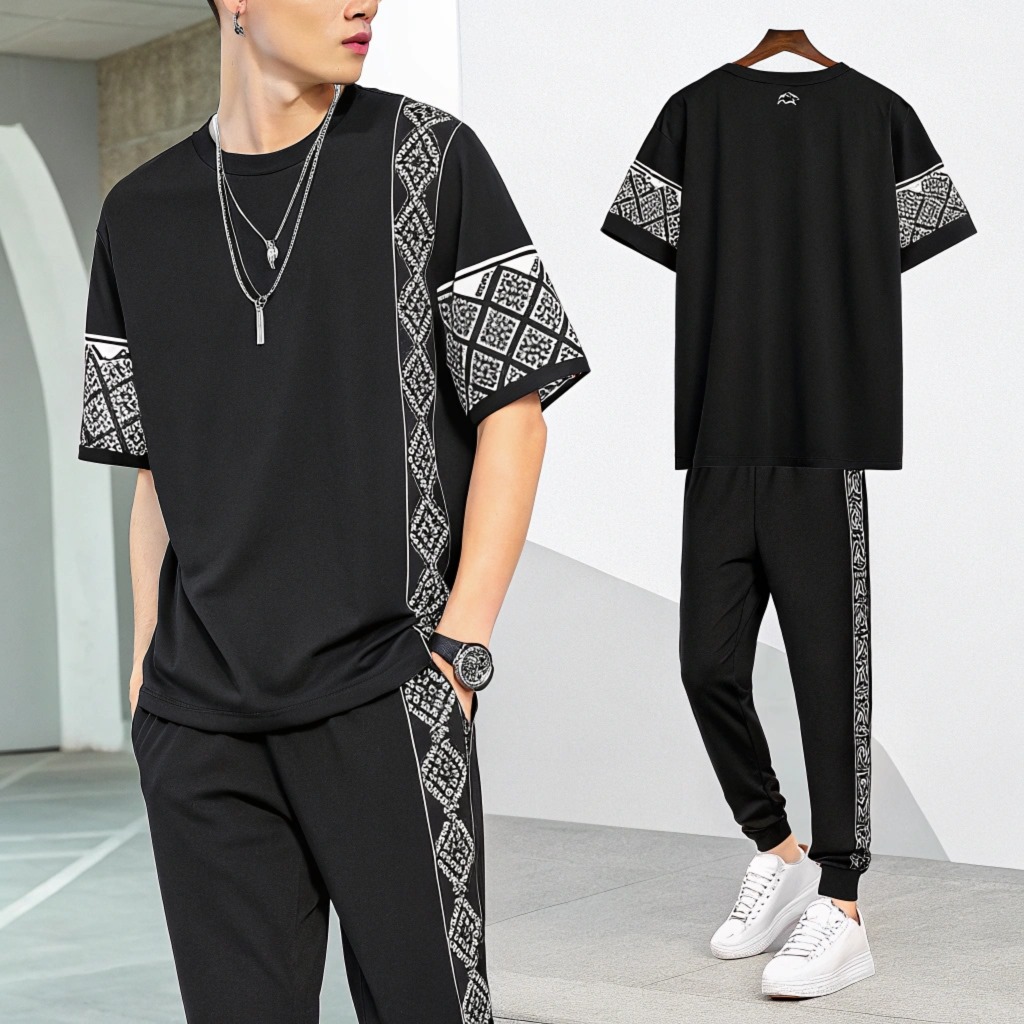Drop Shoulder Mash T-Shirt and Trouser Combo(17804)